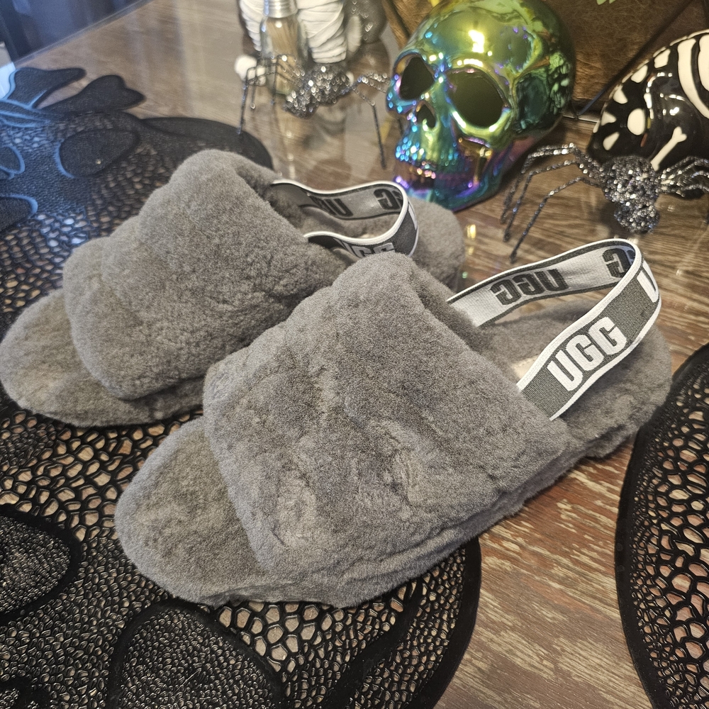 UGG Gray Fluffy Slippers